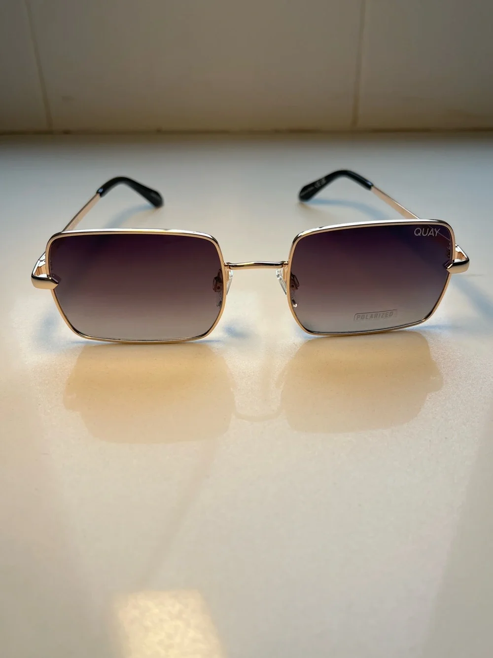 QUAY TTYL Rectangle Sunglasses in Gold / Smoke Polarized Lens - NWT